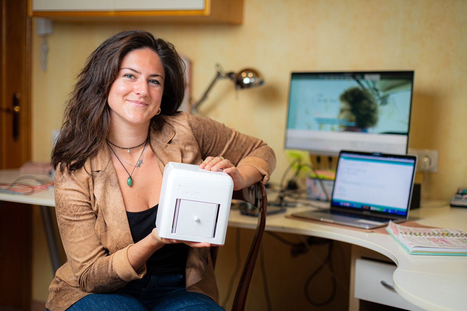 Judit Biro with her invention Blue Box, winner of the James Dyson Award 2020